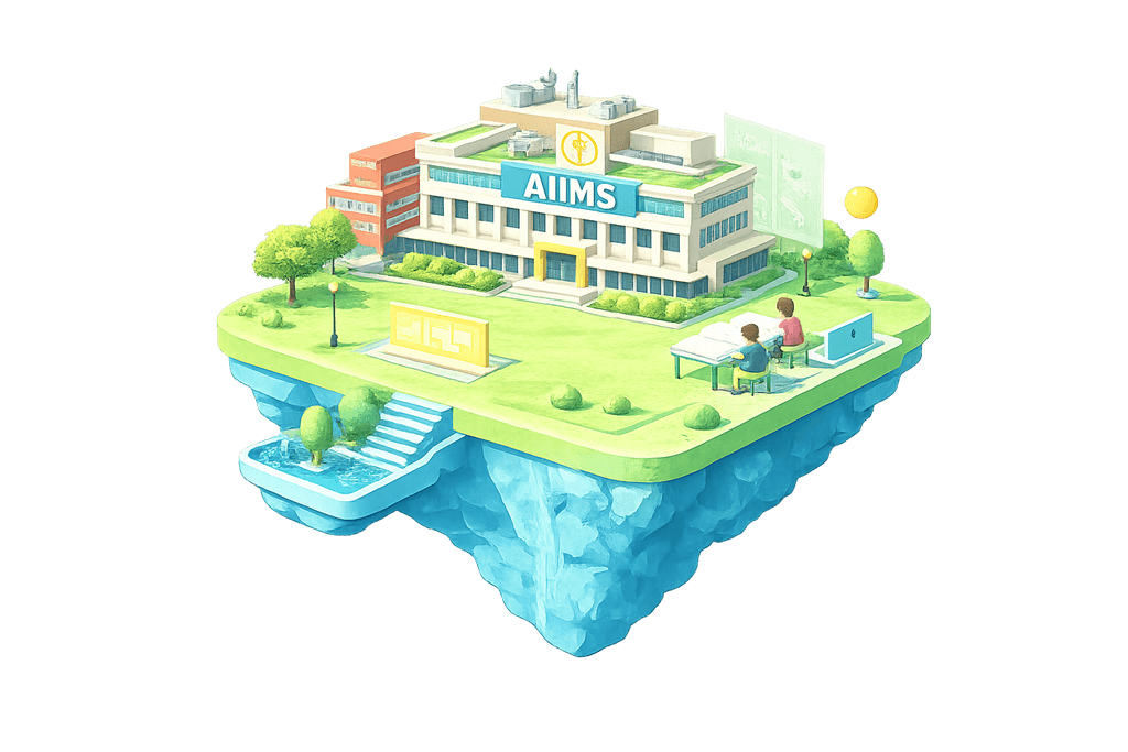 Learning together — Students studying on a floating island